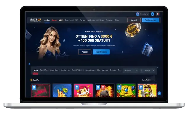 Race Up Casino homepage interfaccia italiana