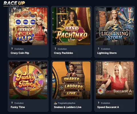 Race Up Casino sezione live dealer
